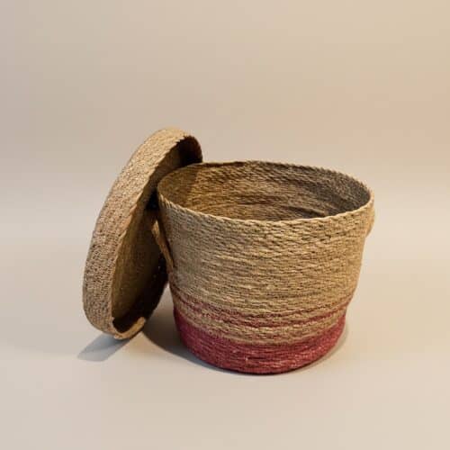 RODO ronde zeegras mand met deksel en rood accent