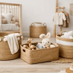 Jute opbergmand babykamer kiezen